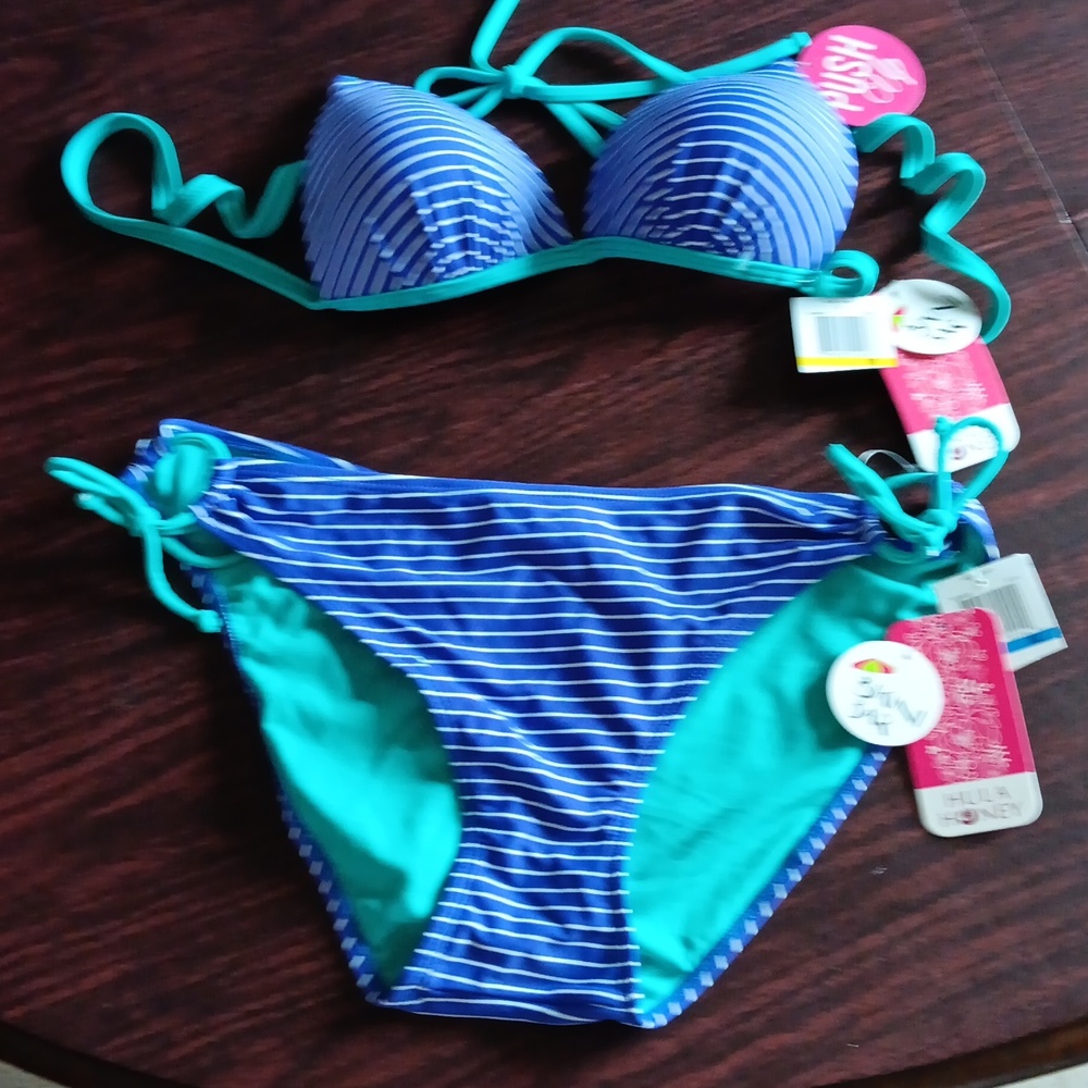 NWT Hula Honey Bikini Royal Blue with white pinstripes